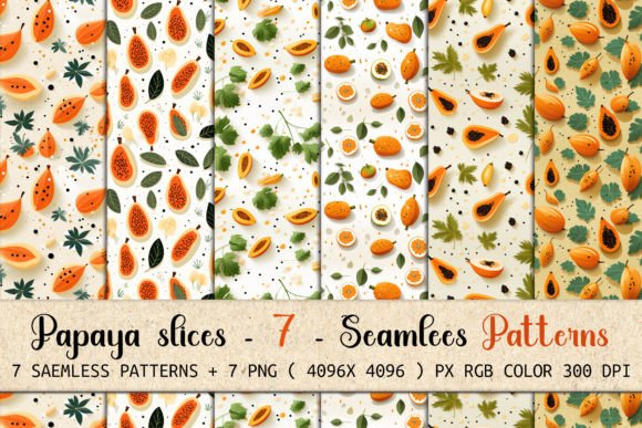 8 Papaya Slices Seamless Patterns