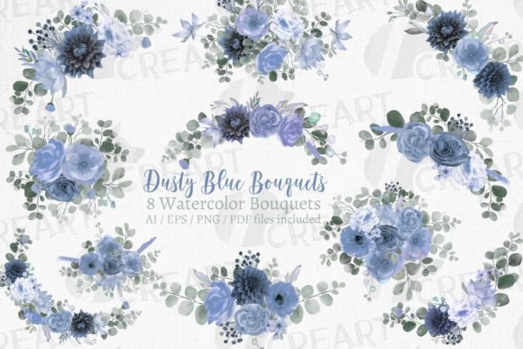 Dusty Blue Floral Bliss Bouquets Graphic